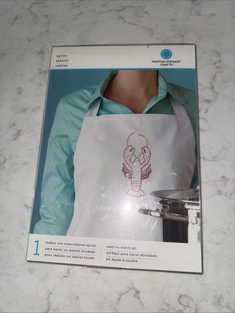Martha Stewart White Apron with Pink Lobster Embroidery